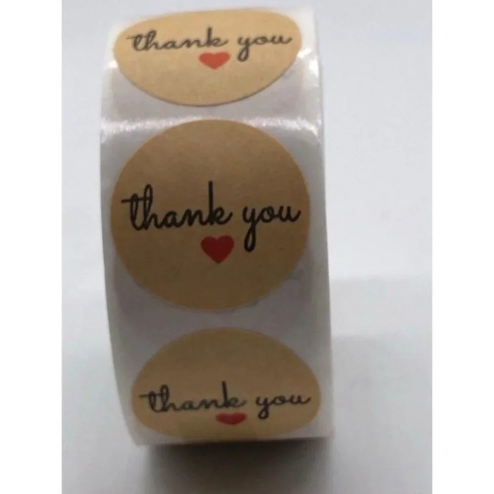 Thank‎ You Stickers Kraft Paper with Red Heart 500p